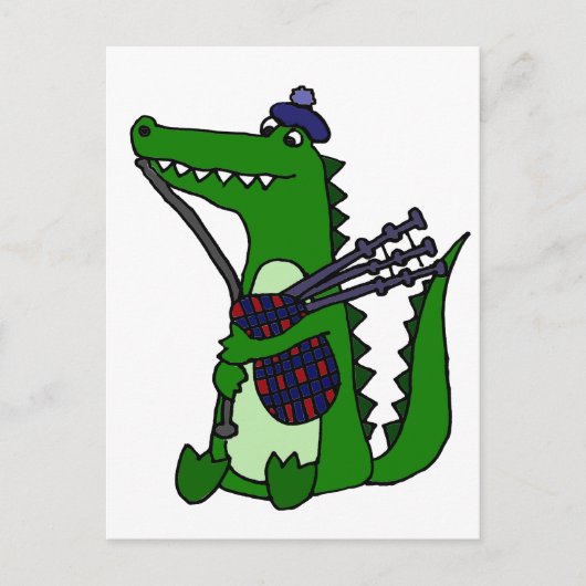Funny Bagpipe Playing Alligator Postkarte (Vorderseite)