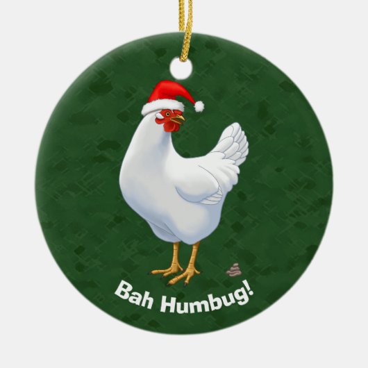 Funny Bah Humbug Hühnchen in der Weihnachtsmannmüt Keramik Ornament (Vorne)
