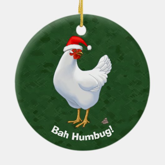 Funny Bah Humbug Hühnchen in der Weihnachtsmannmüt Keramik Ornament (Hinten)