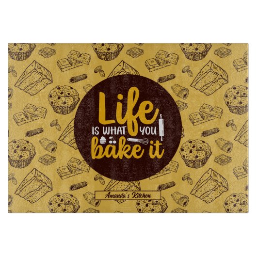 Funny Baking Life Zitat Kuchen Muffin Bäckerei Mus Schneidebrett (Vorderseite)
