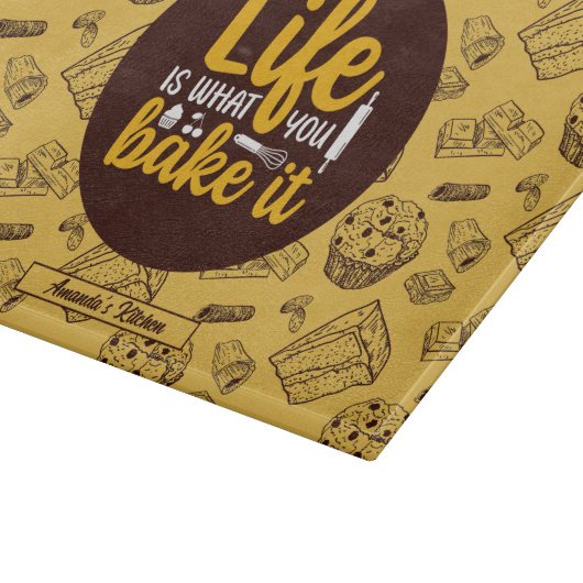 Funny Baking Life Zitat Kuchen Muffin Bäckerei Mus Schneidebrett (Ecke)