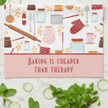Funny Baking Sprichwort Moderne Küche Pink Geschirrtuch<br><div class="desc">Funny Baking Sprichwort Moderne Küche Pink Küche Handtuch Handtuch Handtuch Handtuch bietet eine farbenfrohe Küche themed Muster mit dem bearbeitbaren Text "Backen ist billiger als Therapie" in der modernen Skripttypografie. Das perfekte Geschenk für diejenigen, die gerne backen, kochen und in der Küche zu Weihnachten, zum Geburtstag, zum Muttertag und für...</div>