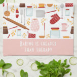 Funny Baking Sprichwort Moderne Küche Pink Geschirrtuch<br><div class="desc">Funny Baking Sprichwort Moderne Küche Pink Küche Handtuch Handtuch Handtuch Handtuch bietet eine farbenfrohe Küche themed Muster mit dem bearbeitbaren Text "Backen ist billiger als Therapie" in der modernen Skripttypografie. Das perfekte Geschenk für diejenigen, die gerne backen, kochen und in der Küche zu Weihnachten, zum Geburtstag, zum Muttertag und für...</div>