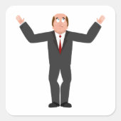 Funny Bald Businessman Shrugging Humore Quadratischer Aufkleber (Vorderseite)