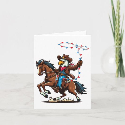 Funny Bald Eagle Cowboy Horseback Reiten Schwingen Karte (Vorderseite)
