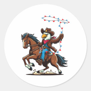 Funny Bald Eagle Cowboy Horseback Reiten Schwingen Runder Aufkleber