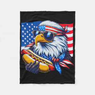 Funny Bald Eagle Hotdog Flag American Flag 4. Juli Fleecedecke