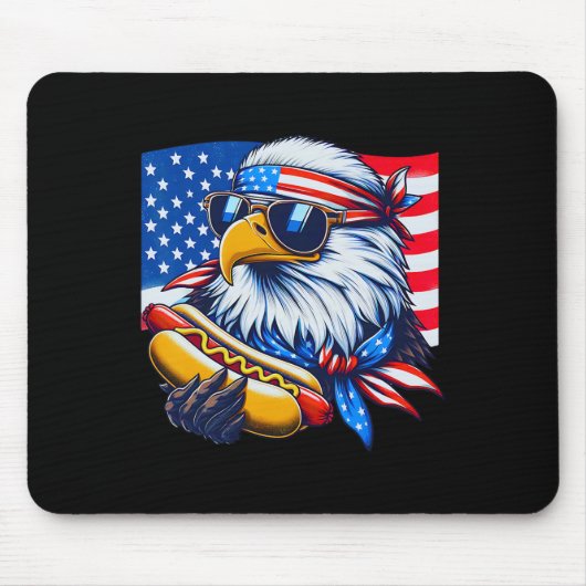 Funny Bald Eagle Hotdog Flag American Flag 4. Juli Mousepad (Vorne)