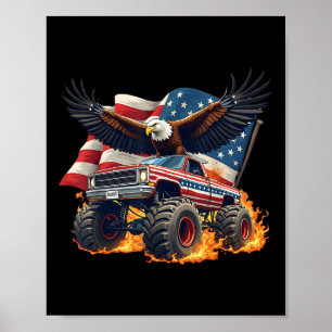 Funny Bald Eagle Monster Truck 4. Juli Patriot Poster