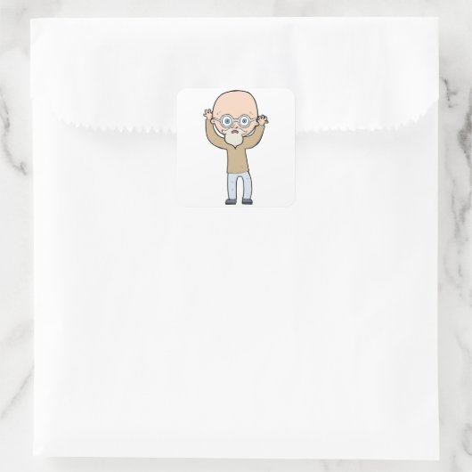 Funny Bald Man Quadratischer Aufkleber (Tasche)