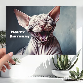 Funny Bald Sphynx Pussy Cat - Happy Birthday Karte