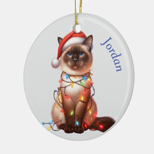 Funny balinese Cat Wrapped in Lights Christmas Keramik Ornament (Links)
