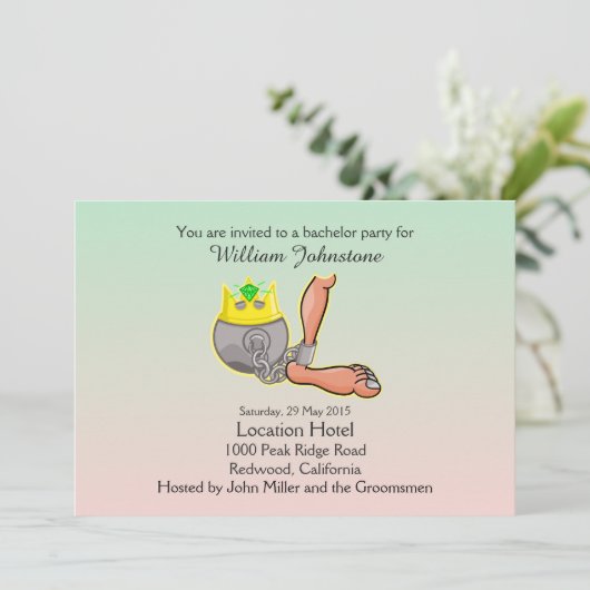 Funny Ball and Chain Bachelor Party Einladung (Stehend Vorderseite)