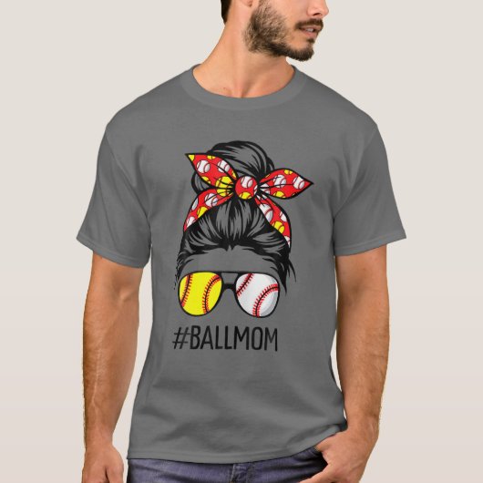 Funny Ball Mama passt Baseball Softball Messy Bu T-Shirt (Vorderseite)