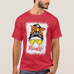 Funny Ball Mama Softball Baseball Mutter Messy Bun T-Shirt