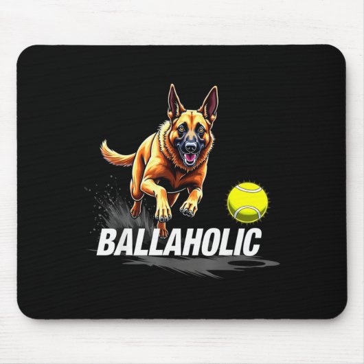 Funny Ballaholic Belgian Shepherd Dog Chasing Mali Mousepad (Vorne)