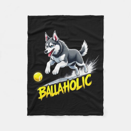 Funny Ballaholic Siberian Husky Dog Chasing Ball  Fleecedecke (Vorderseite)