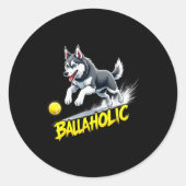 Funny Ballaholic Siberian Husky Dog Chasing Ball  Runder Aufkleber (Vorderseite)