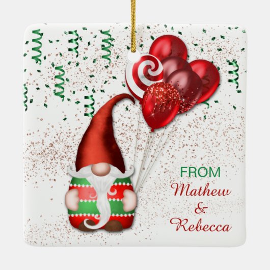 Funny Balloon Gnome Keramikornament (Rückseite)