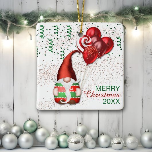 Funny Balloon Gnome Keramikornament