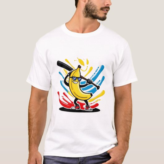 Funny Banana Swinging Baseball Funny Drip Mascot T-Shirt (Vorderseite)