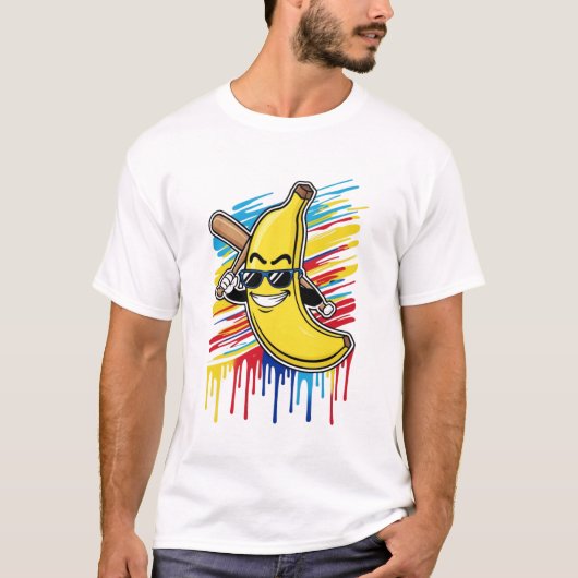 Funny Banana Swinging Baseball Funny Drip Mascot T-Shirt (Vorderseite)