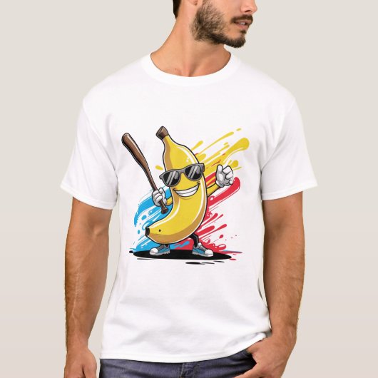 Funny Banana Swinging Baseball Funny Drip Mascot  T-Shirt (Vorderseite)