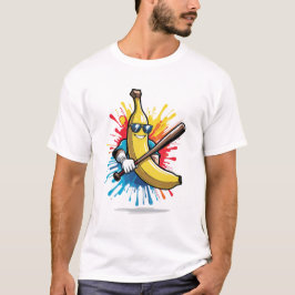 Funny Banana Swinging Baseball Funny Drip Mascot  T-Shirt