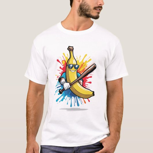 Funny Banana Swinging Baseball Funny Drip Mascot  T-Shirt (Vorderseite)