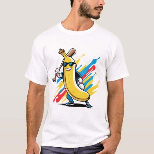 Funny Banana Swinging Baseball Funny Drip Mascot  T-Shirt (Vorderseite)