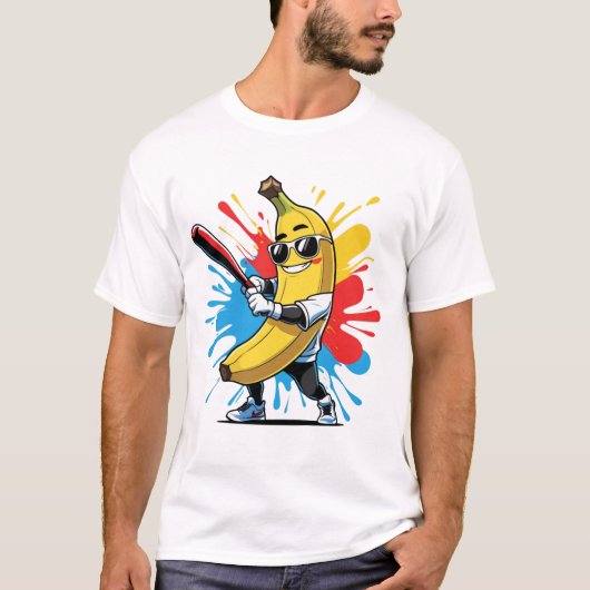 Funny Banana Swinging Baseball Funny Drip Mascot T-Shirt (Vorderseite)