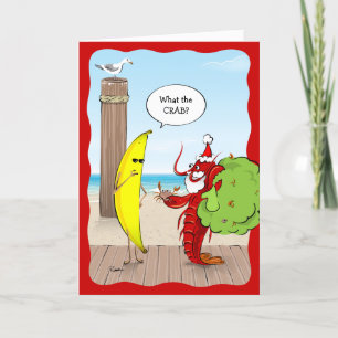 Funny Banana und Santa Claws Hummer Crab Feiertagskarte
