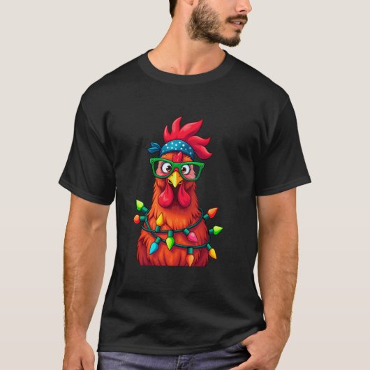Funny Bandana Chicken Weihnachtslicht T-Shirt Xmas (Vorderseite)