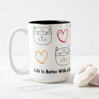 Funny Bandit Cat Sketch – Cute Minimalist Cat Art  Zweifarbige Tasse