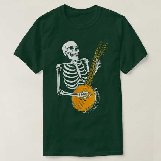 Funny Banjo Lover Skeleton Playing Banjo Halloween T-Shirt (Design vorne)
