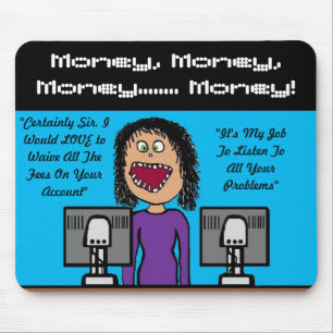 Funny Bank Clerk Cartoon Mousepad