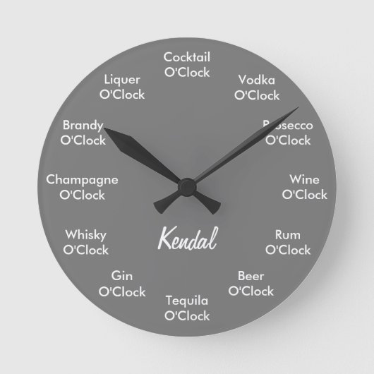 Funny Bar Alcohol Clock Personalisiert Grau Runde Wanduhr (Vorderseite)