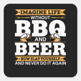 Funny Barbecue Fleisch rauchen Männer GRILLEN Gril Quadratischer Aufkleber