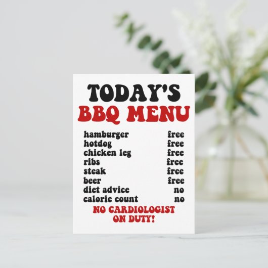 Funny Barbecue Menu Postkarte (Stehend Vorderseite)