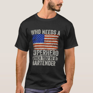 Funny Barkeeper Superhero Vintages T-Shirt für Män