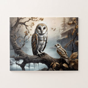 Funny Barn Owl sitzt auf Branch Puzzle