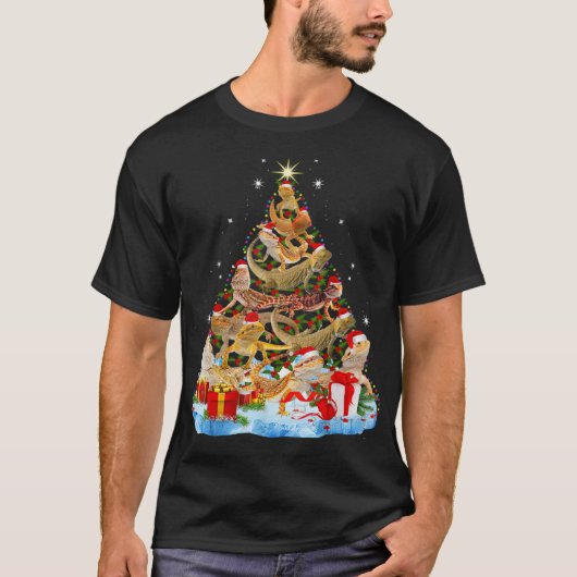 Funny Bartded Dragon Weihnachtsbaum T-Shirt (Vorderseite)