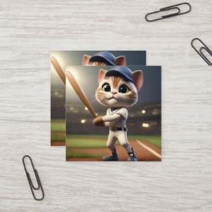 Funny Baseball Cat Quadratische Visitenkarte