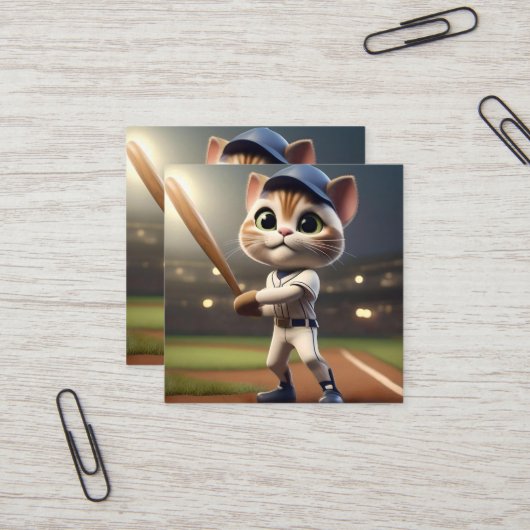 Funny Baseball Cat Quadratische Visitenkarte (Vorderseite/Rückseite Beispiel)