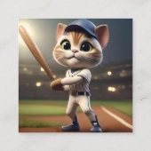 Funny Baseball Cat Quadratische Visitenkarte (Rückseite)