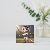 Funny Baseball Cat Quadratische Visitenkarte (Stehend Vorderseite)