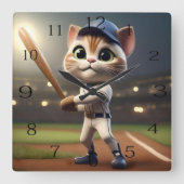 Funny Baseball Cat Quadratische Wanduhr (Vorderseite)