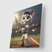 Funny Baseball Cat Quadratische Wanduhr (Winkel)