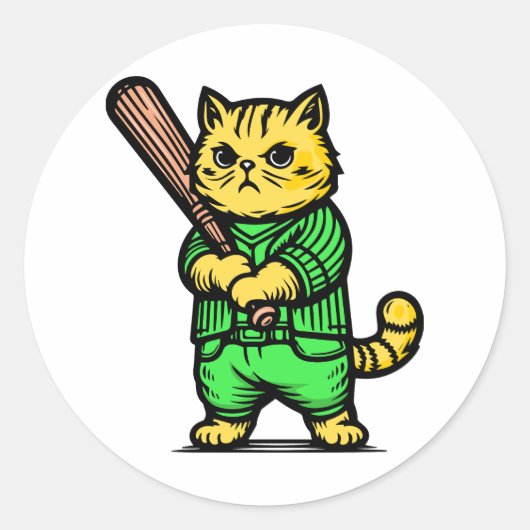 Funny Baseball Cat Runder Aufkleber (Vorderseite)