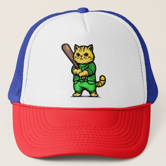 Funny Baseball Cat Truckerkappe (Vorderseite)